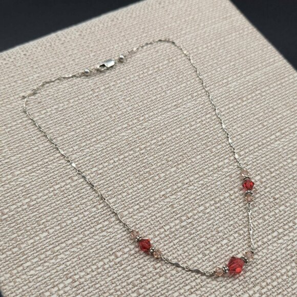 16 Inch Sterling Silver Simple Crystals And Chain Necklace A6407 - Picture 2 of 6